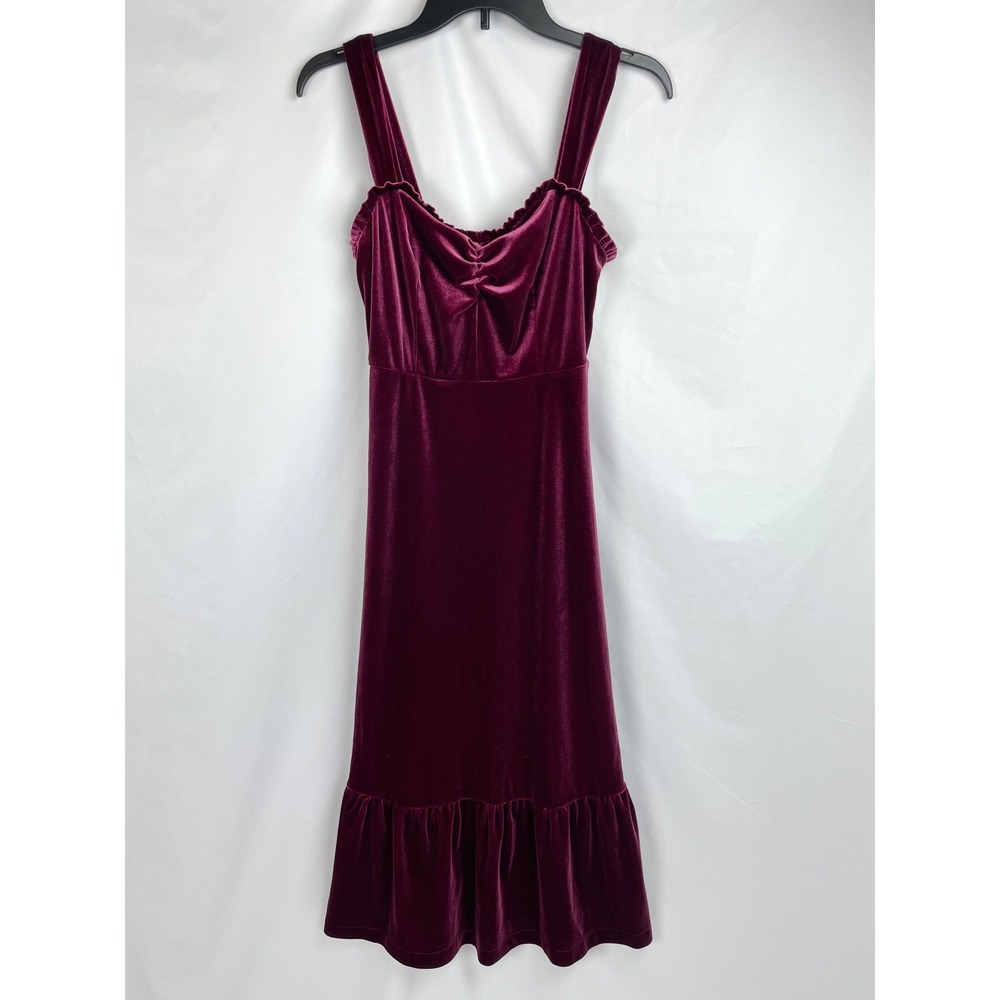 Betsey Johnson Dress Small Sleeveless Burgundy Velvet Sweetheart‎ Long Y2K
